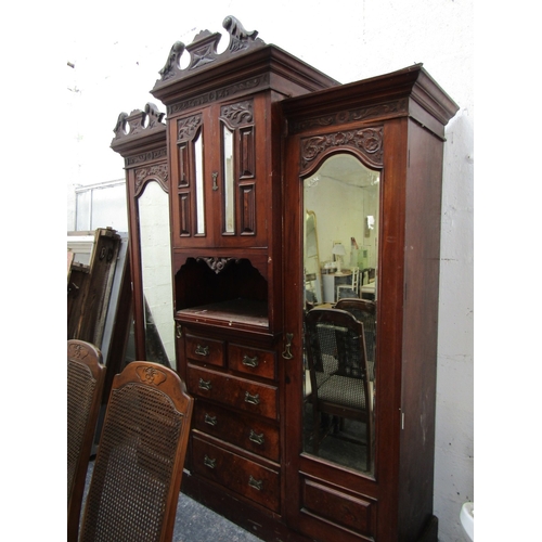 Victorian Walnut Twin Door Wardrobe with Central Chest of Drawers Approximately 6ft Wide x 7ft 10 Inches High