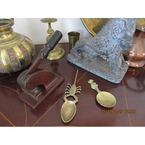 50 - Collection of Various Old Brass and Copperware, etc. Including Carved Stone Sculpture of Wild Boar Q... 