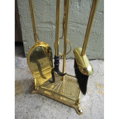 51 - Set of Equine Motif Decorated Cast Iron Fire Irons with Original Integral Stand Full Size