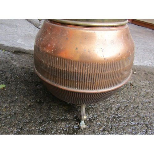 53 - Antique Copper and Brass Upright Coal Helmet with Swing Carry Handle above Shaped Supports Full Size