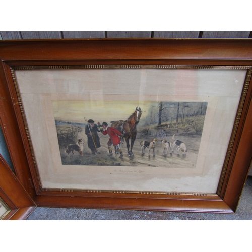 54 - Pair of Antique Hunting Engravings Edwardian Contained within Original Oak Frames Each Approximately... 