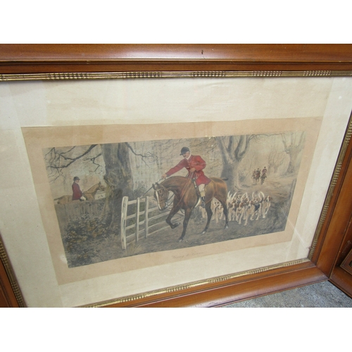 54 - Pair of Antique Hunting Engravings Edwardian Contained within Original Oak Frames Each Approximately... 