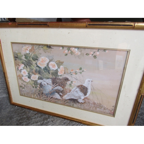 57 - Oriental School Birds with Blossoms Contained within Gilded Frame Signed Lower Right Approximately 2... 