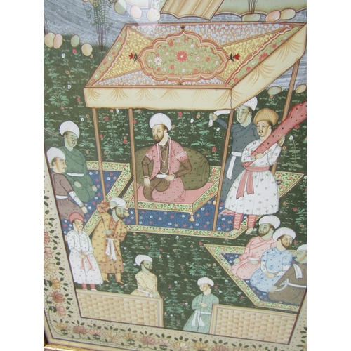 58 - Persian School Court Scene Ruler Seated Under Canopy Gilt Framed and Glazed Approximately 32 Inches ... 