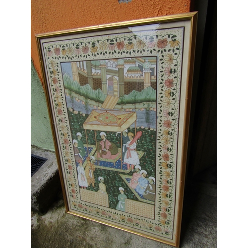 58 - Persian School Court Scene Ruler Seated Under Canopy Gilt Framed and Glazed Approximately 32 Inches ... 