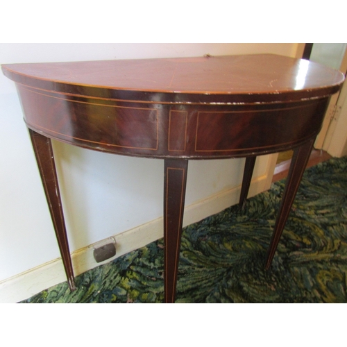 6 - Antique Mahogany Satinwood Inlaid Demi-Lune Side Table Approximately 32 Inches Wide x 30 Inches High