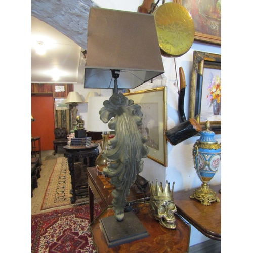 Imposing Cartouche Form Table Lamp Electrified Working Order Approximately 36 Inches High