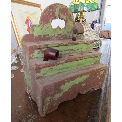 Antique Cottage Painted Pine Vernacular Pipe Rest Approximately 12 Inches Wide x 16 Inches High