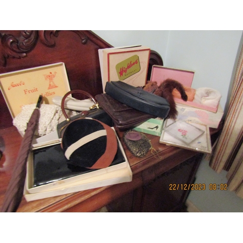 Collection of Various Ladies Items Including Attractive Handbag Art Deco Hat Leather Evening Clutch, etc. Quantity as Photographed