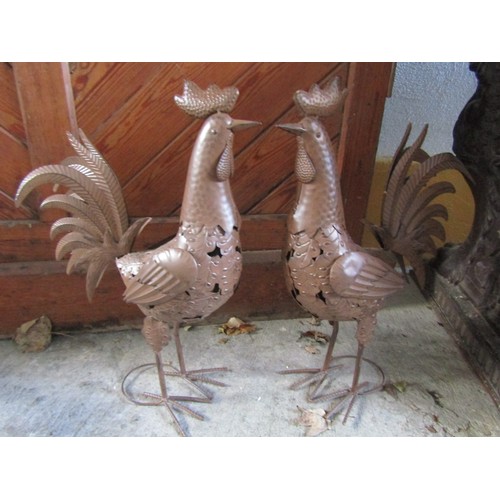 Pair of Metal Cockrels Each Approximately 22 Inches High