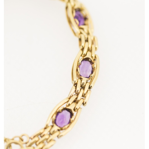 1 - Amethyst Seven Stone Bezel Set Gate Link Bracelet Mounted in 9 Carat Yellow Gold with Heart Padlock ... 