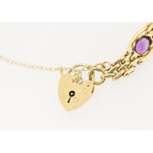 1 - Amethyst Seven Stone Bezel Set Gate Link Bracelet Mounted in 9 Carat Yellow Gold with Heart Padlock ... 