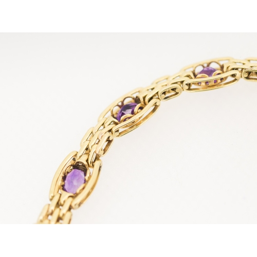 1 - Amethyst Seven Stone Bezel Set Gate Link Bracelet Mounted in 9 Carat Yellow Gold with Heart Padlock ... 