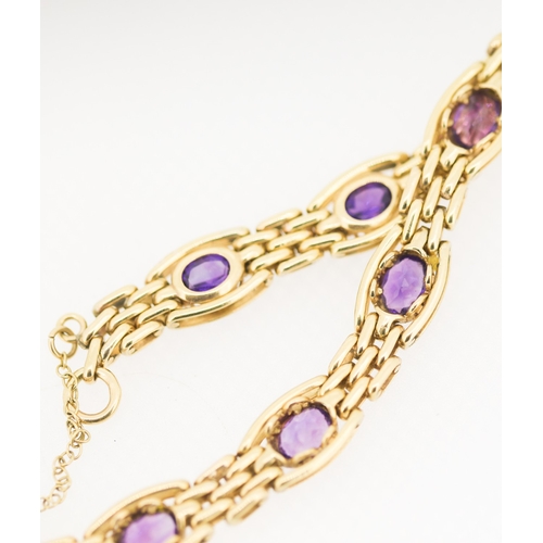 1 - Amethyst Seven Stone Bezel Set Gate Link Bracelet Mounted in 9 Carat Yellow Gold with Heart Padlock ... 