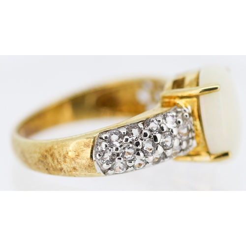 13 - Opal Set Ring with Gemstone Cluster Set Shoulders Mounted in 9 Carat Yellow Gold Ring Size N