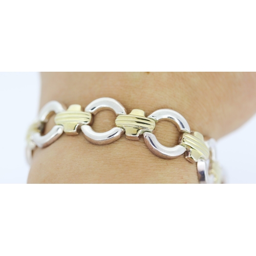 Designer Fancy Circular Link Bracelet Mounted in Sterling Silver and Gold Filled 19cm Long