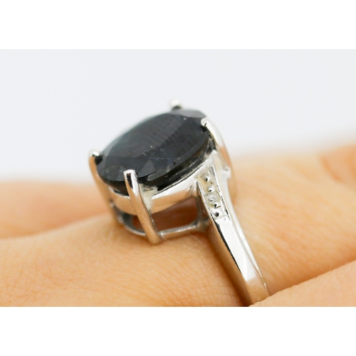 14 - Sapphire Set Wrap Around Form Ring with Diamond Insets to Shoulders Mounted in 9 Carat White Gold Sa... 