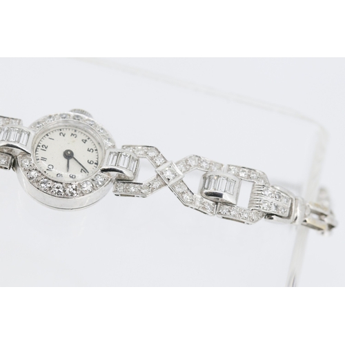 16 - Finely Detailed Round Cut and Baguette Cut Diamond Set Ladies Evening Watch Mounted in Platinum with... 