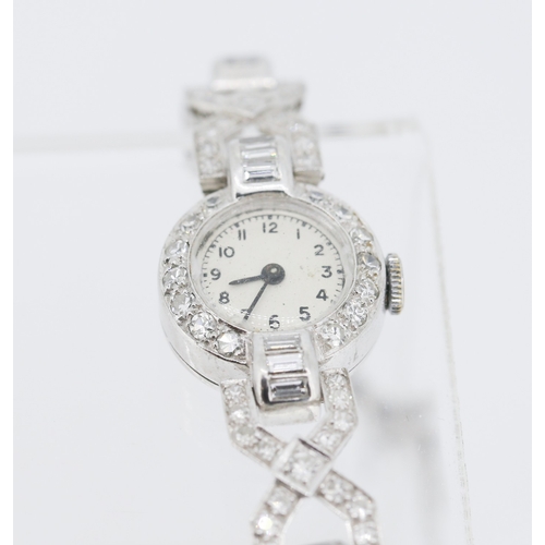 16 - Finely Detailed Round Cut and Baguette Cut Diamond Set Ladies Evening Watch Mounted in Platinum with... 