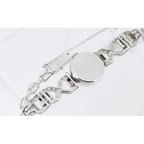 16 - Finely Detailed Round Cut and Baguette Cut Diamond Set Ladies Evening Watch Mounted in Platinum with... 