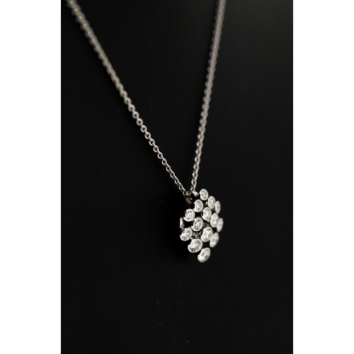 19 - Diamond Bezel Set Fourteen Stone Pendant Mounted in 18 Carat White Gold 1.5cm High Set on 18 Carat W... 