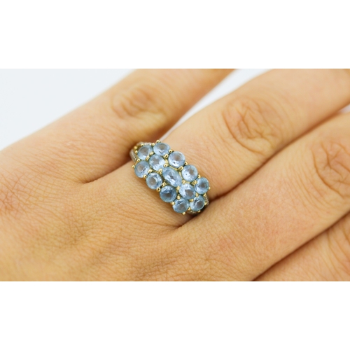 2 - Blue Topaz Set Cluster Ring with Diamond Inset to Shoulders Mounted in 9 Carat Yellow Gold Ring Size... 