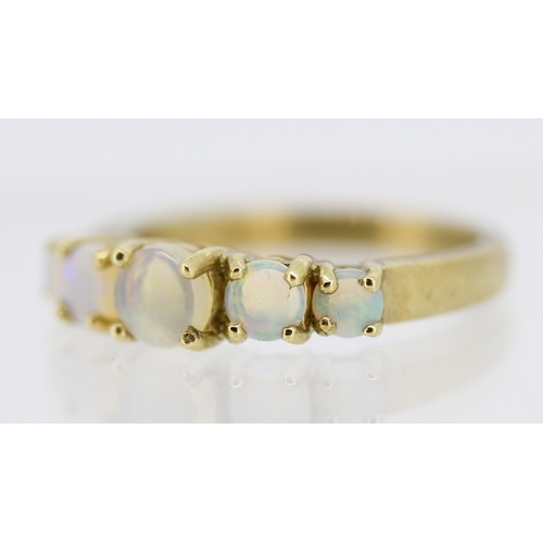 25 - Opal Five Stone Graduated Form Ring Mounted in 9 Carat Yellow Gold Ring Size L and a Half
