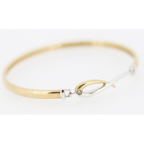 27 - Ribbon Form Bangle Bracelet with Diamond Inset Mounted in 9 Carat Yellow and White Gold Inner Width ... 