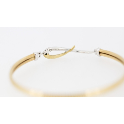 27 - Ribbon Form Bangle Bracelet with Diamond Inset Mounted in 9 Carat Yellow and White Gold Inner Width ... 