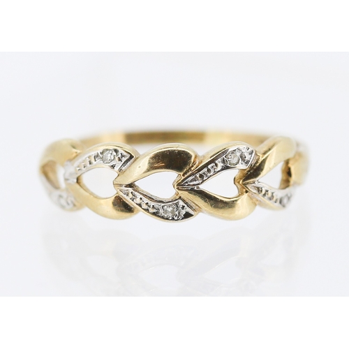 Braid Motif Ring with Diamond Inset Mounted in 9 Carat Yellow Gold Ring Size Q