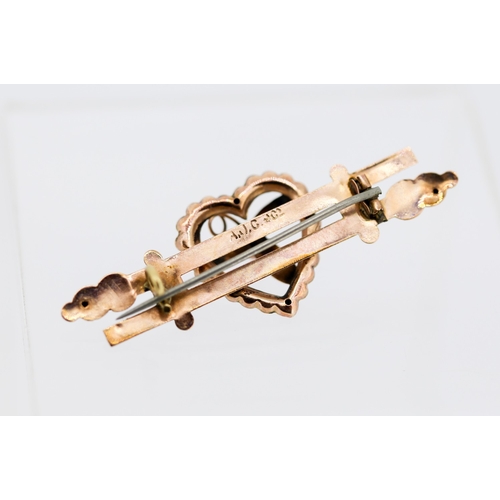 29 - Pink Tourmaline Set Heart Motif Brooch Mounted in 9 Carat Rose Gold 5cm Wide