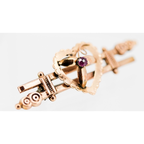 29 - Pink Tourmaline Set Heart Motif Brooch Mounted in 9 Carat Rose Gold 5cm Wide