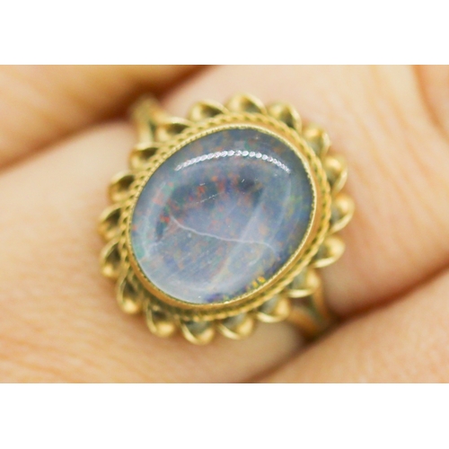 3 - Bezel Set Opal Duplet Single Stone Ring Mounted in 9 Carat Yellow Gold Ring Size M and a Half