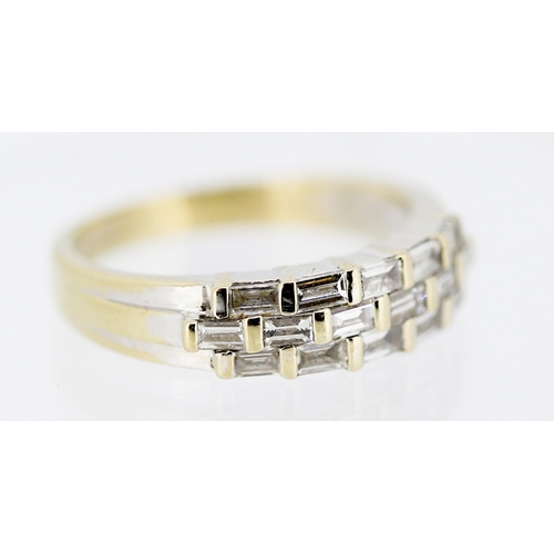 31 - Baguette Cut Diamond Three Row Cluster Set Ring Mounted in 18 Carat Gold Ring Size M and a Half