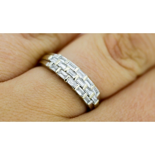 31 - Baguette Cut Diamond Three Row Cluster Set Ring Mounted in 18 Carat Gold Ring Size M and a Half