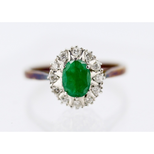 32 - Finely Detailed Emerald Centre Stone Ring with Diamond Set Surround Mounted in 18 Carat Yellow Gold ... 