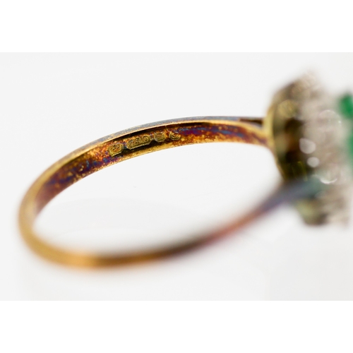 32 - Finely Detailed Emerald Centre Stone Ring with Diamond Set Surround Mounted in 18 Carat Yellow Gold ... 