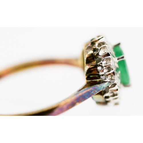 32 - Finely Detailed Emerald Centre Stone Ring with Diamond Set Surround Mounted in 18 Carat Yellow Gold ... 