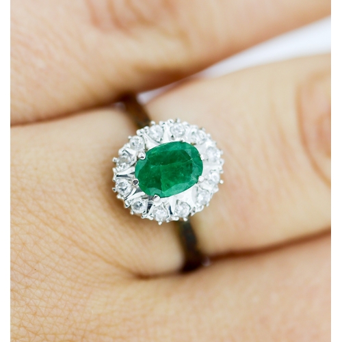 32 - Finely Detailed Emerald Centre Stone Ring with Diamond Set Surround Mounted in 18 Carat Yellow Gold ... 