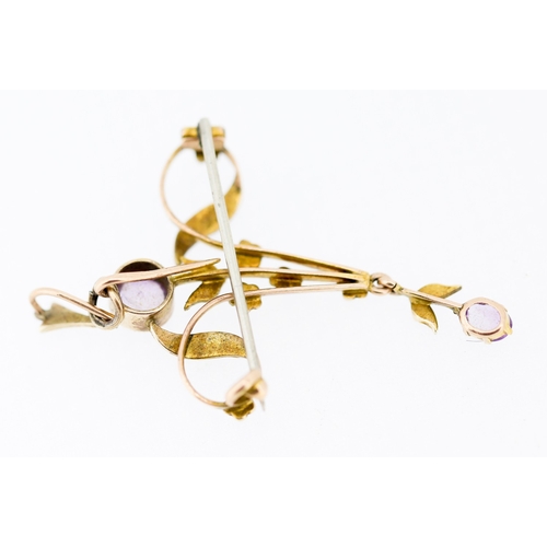 33 - Art Nouveau Amethyst and Seed Pearl Set Pendant Mounted in 9 Carat Yellow Gold 4cm High