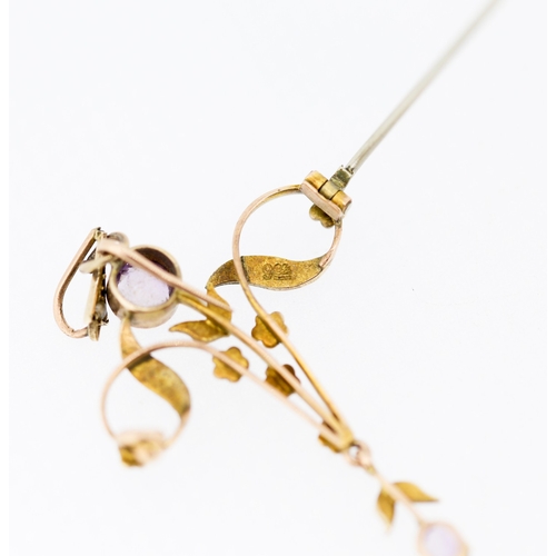 33 - Art Nouveau Amethyst and Seed Pearl Set Pendant Mounted in 9 Carat Yellow Gold 4cm High