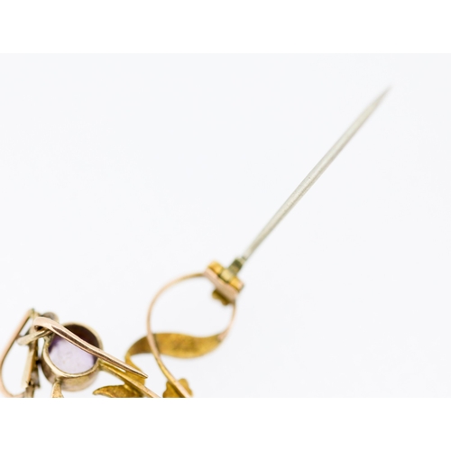 33 - Art Nouveau Amethyst and Seed Pearl Set Pendant Mounted in 9 Carat Yellow Gold 4cm High