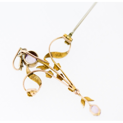 33 - Art Nouveau Amethyst and Seed Pearl Set Pendant Mounted in 9 Carat Yellow Gold 4cm High