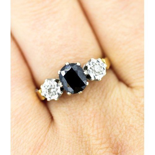 34 - Sapphire and Diamond Set Three Stone Ring Mounted in 18 Carat Yellow Gold Ring Size S