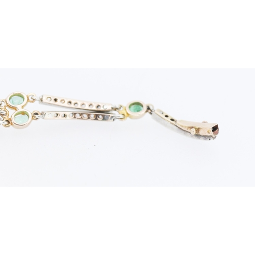 35 - Finely Detailed Nine Stone Emerald and Diamond Set Bracelet Mounted in 14 Carat Rose Gold 19cm Long