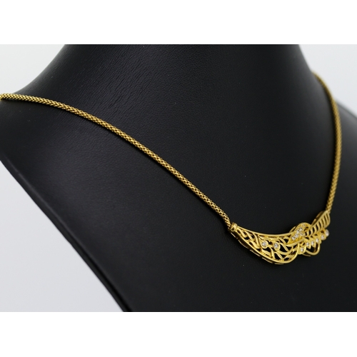 36 - Attractively Detailed Diamond Set Floral Motif Pendant Necklace Mounted in 18 Carat Yellow Gold 45cm... 