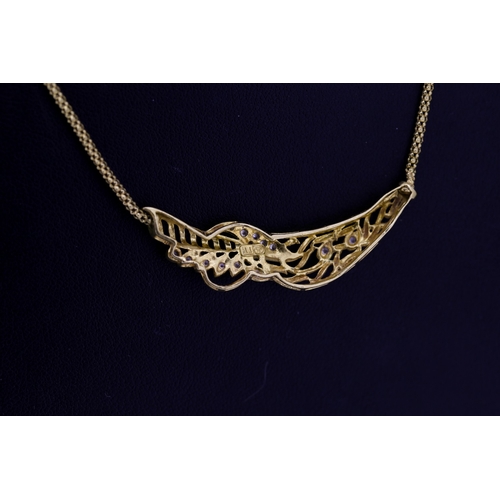 36 - Attractively Detailed Diamond Set Floral Motif Pendant Necklace Mounted in 18 Carat Yellow Gold 45cm... 