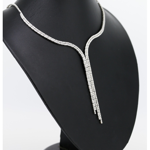 37 - Finely Detailed Diamond Cluster Set Drop Necklace Mounted in 18 Carat White Gold 42cm Long Total Dia... 