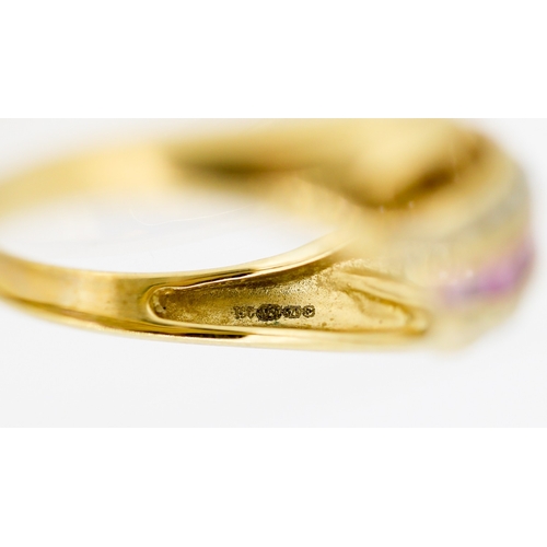 42 - Pink Tourmaline Citrine and Diamond Set Five Row Cluster Ring Mounted in 9 Carat Yellow Gold Ring Si... 