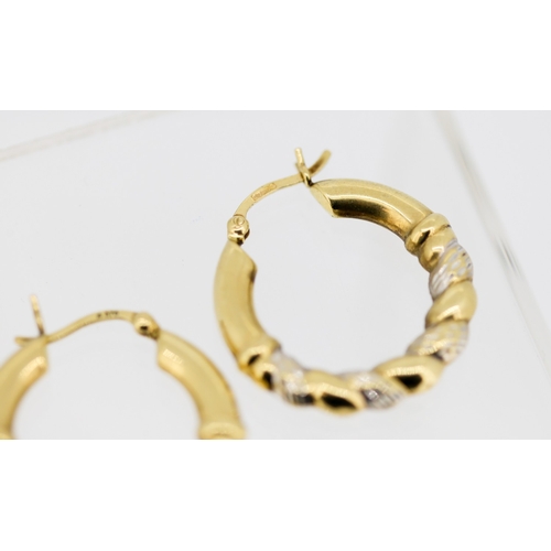 44 - Pair of 9 Carat Yellow and White Gold Twist Form Hoop Earrings 2.5cm High